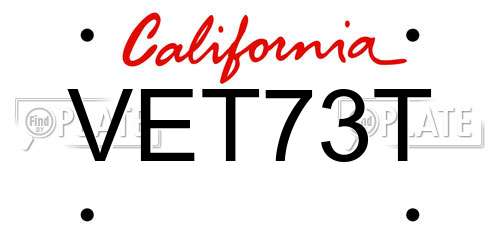 VET73T California License Plate