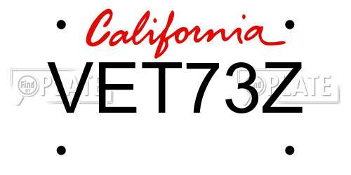 VET73Z California License Plate