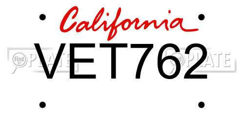 VET762 California License Plate