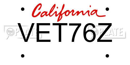 VET76Z California License Plate