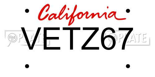 VETZ67 California License Plate