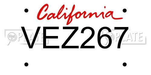 VEZ267 California License Plate