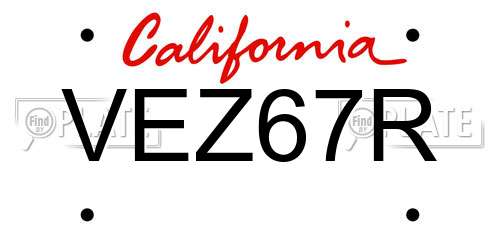 VEZ67R California License Plate