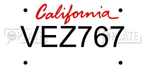 VEZ767 California License Plate