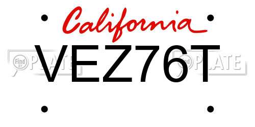 VEZ76T California License Plate