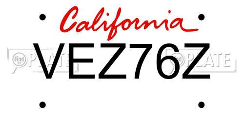 VEZ76Z California License Plate