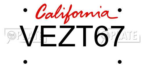 VEZT67 California License Plate