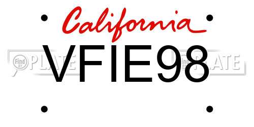 VFIE98 California License Plate