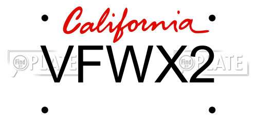 VFWX2 California License Plate