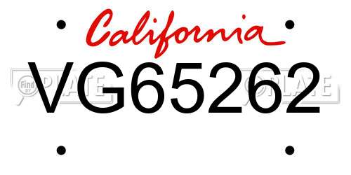 VG65262 California License Plate