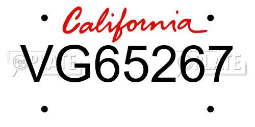 VG65267 California License Plate
