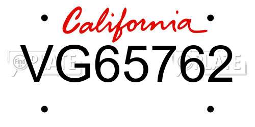 VG65762 California License Plate