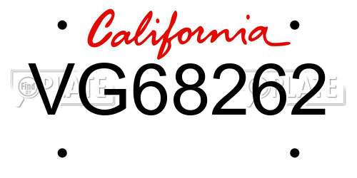 VG68262 California License Plate