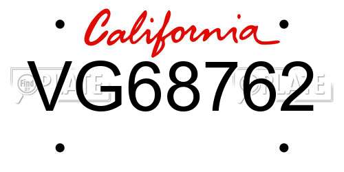 VG68762 California License Plate