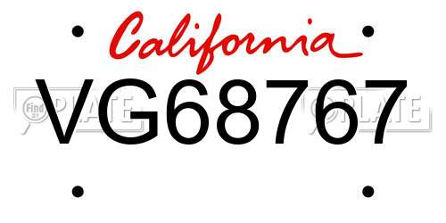 VG68767 California License Plate