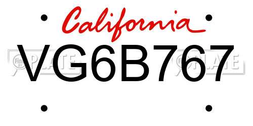 VG6B767 California License Plate
