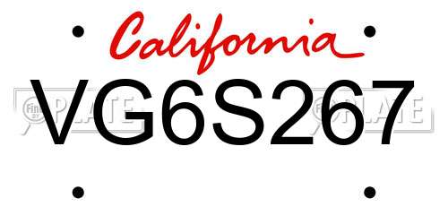 VG6S267 California License Plate