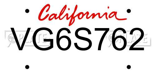 VG6S762 California License Plate