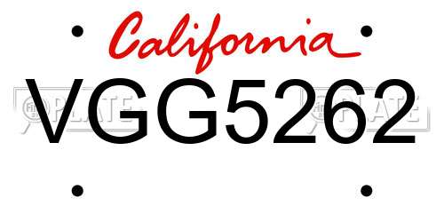 VGG5262 California License Plate