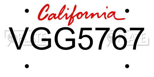 VGG5767 California License Plate