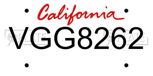 VGG8262 California License Plate