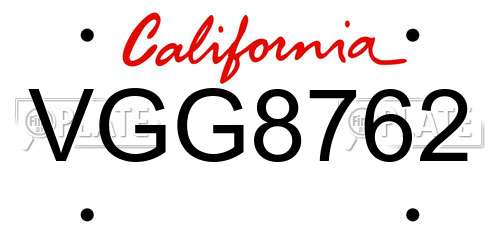 VGG8762 California License Plate