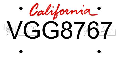 VGG8767 California License Plate