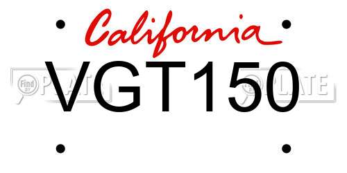 VGT150 California License Plate