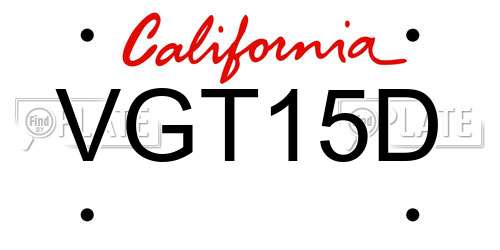 VGT15D California License Plate