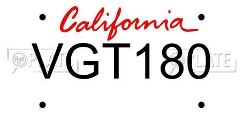 VGT180 California License Plate