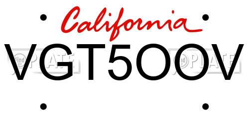 VGT5OOV California License Plate