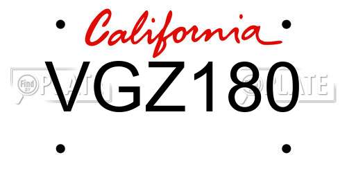 VGZ180 California License Plate