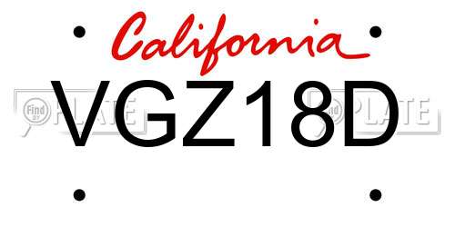 VGZ18D California License Plate