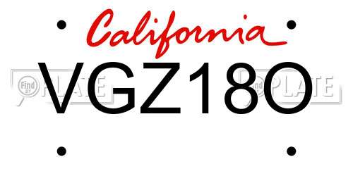 VGZ18O California License Plate