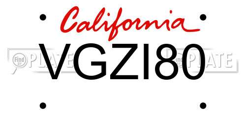 VGZI80 California License Plate