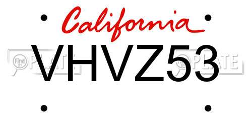 VHVZ53 California License Plate