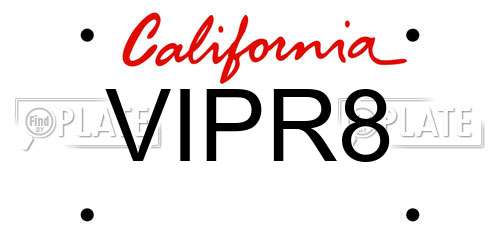 VIPR8 California License Plate