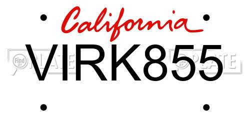 VIRK855 California License Plate