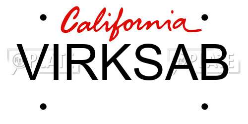 VIRKSAB California License Plate