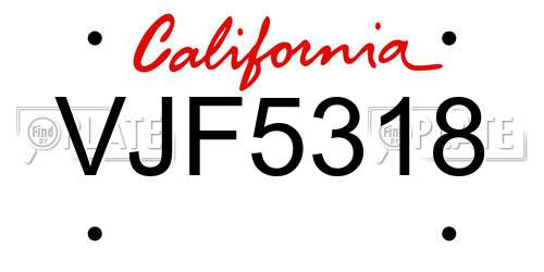 VJF5318 California License Plate