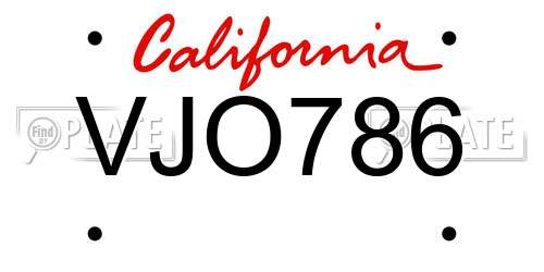 VJO786 California License Plate