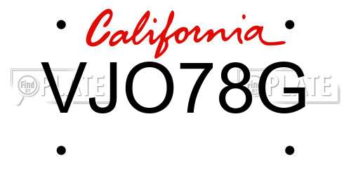 VJO78G California License Plate