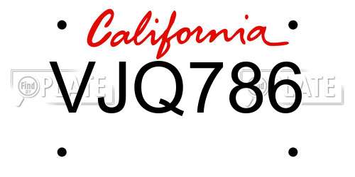 VJQ786 California License Plate
