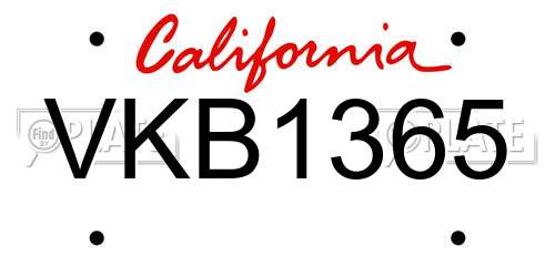 VKB1365 California License Plate