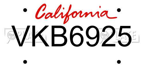VKB6925 California License Plate