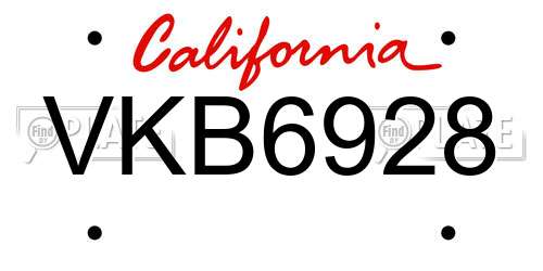 VKB6928 California License Plate