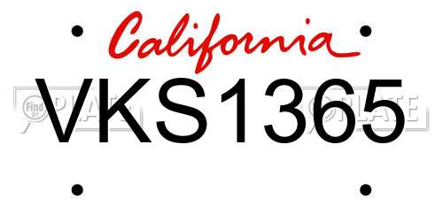 VKS1365 California License Plate