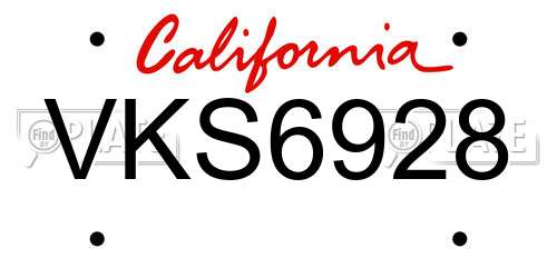 VKS6928 California License Plate