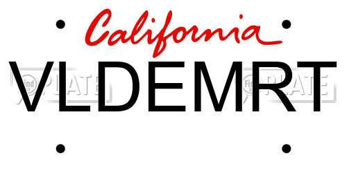 VLDEMRT California License Plate