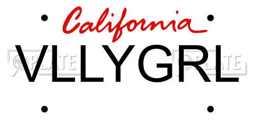 VLLYGRL California License Plate